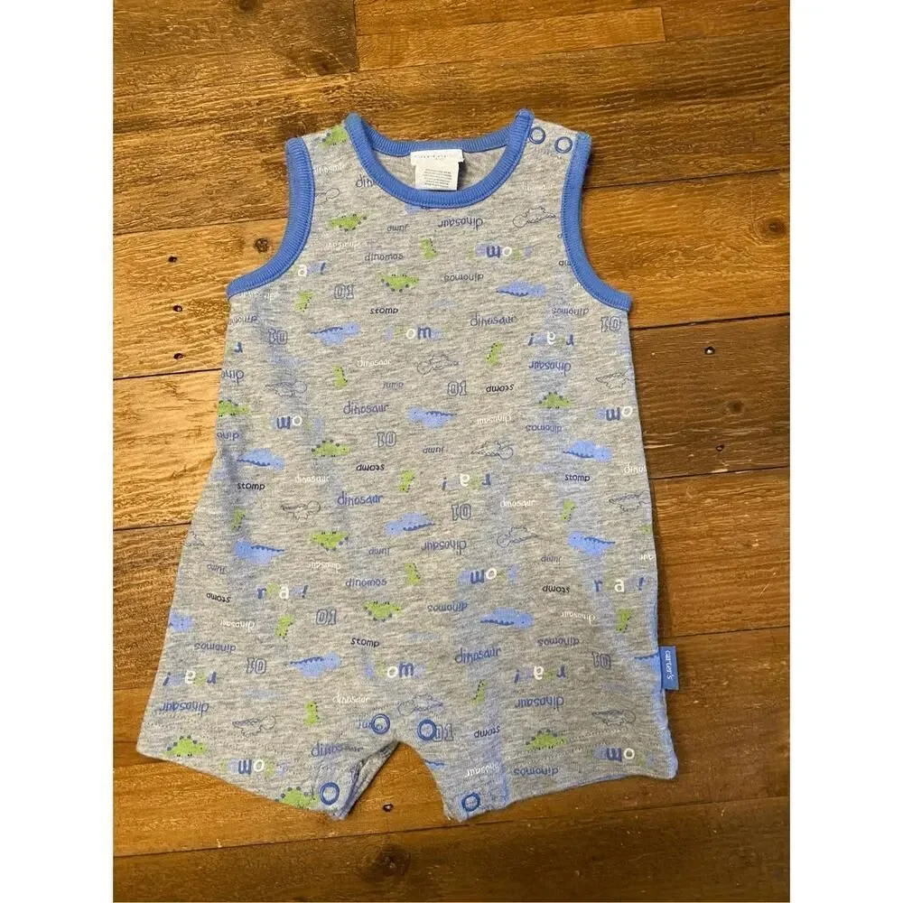 Carters 0-3 month vintage grey blue dinosaur outfit one piece romper boys baby